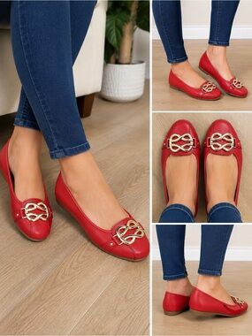 Aerosoles Red Ballet Flats Gold Hardware Slip On Shoes Women’s 9M